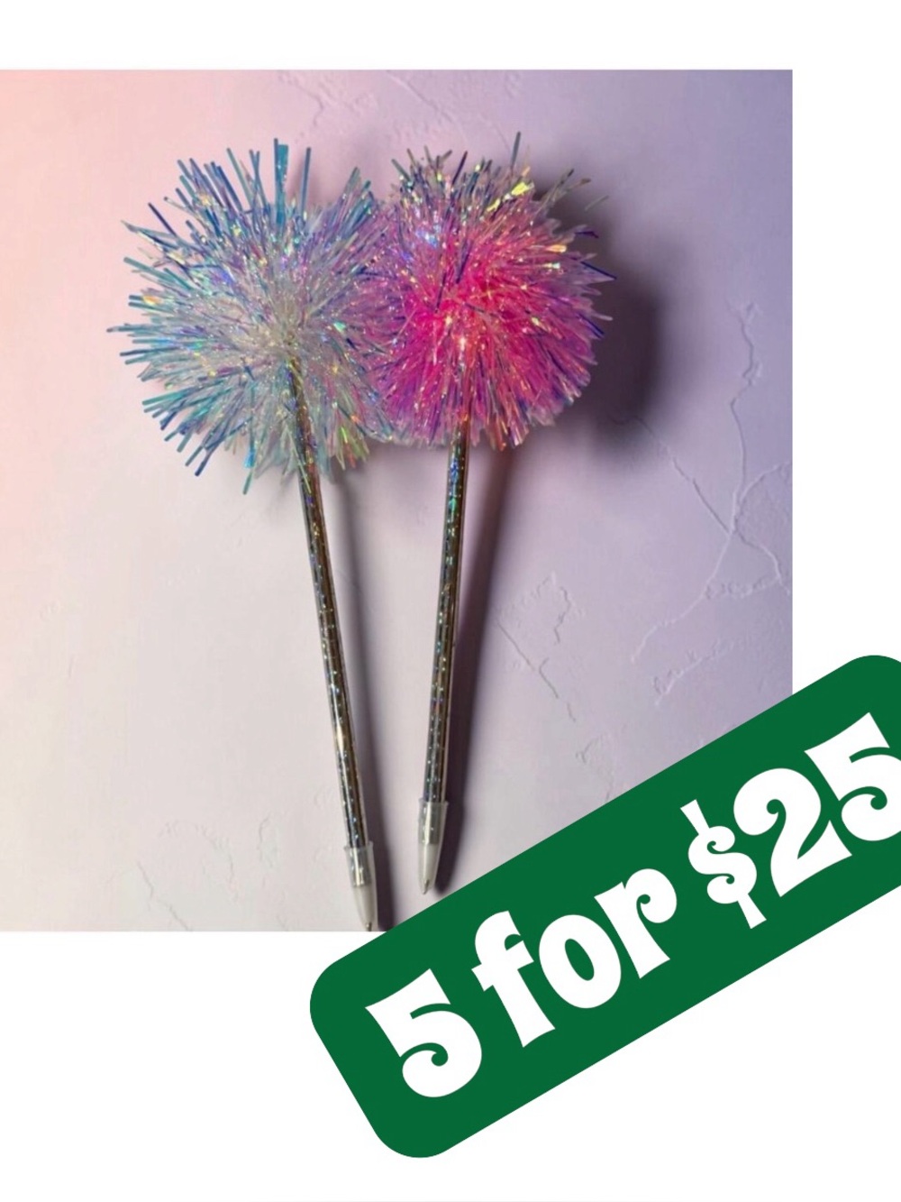 *5 ITEMS FOR $25* Set of 2 Holographic Iridescent Pom Pom Pens
